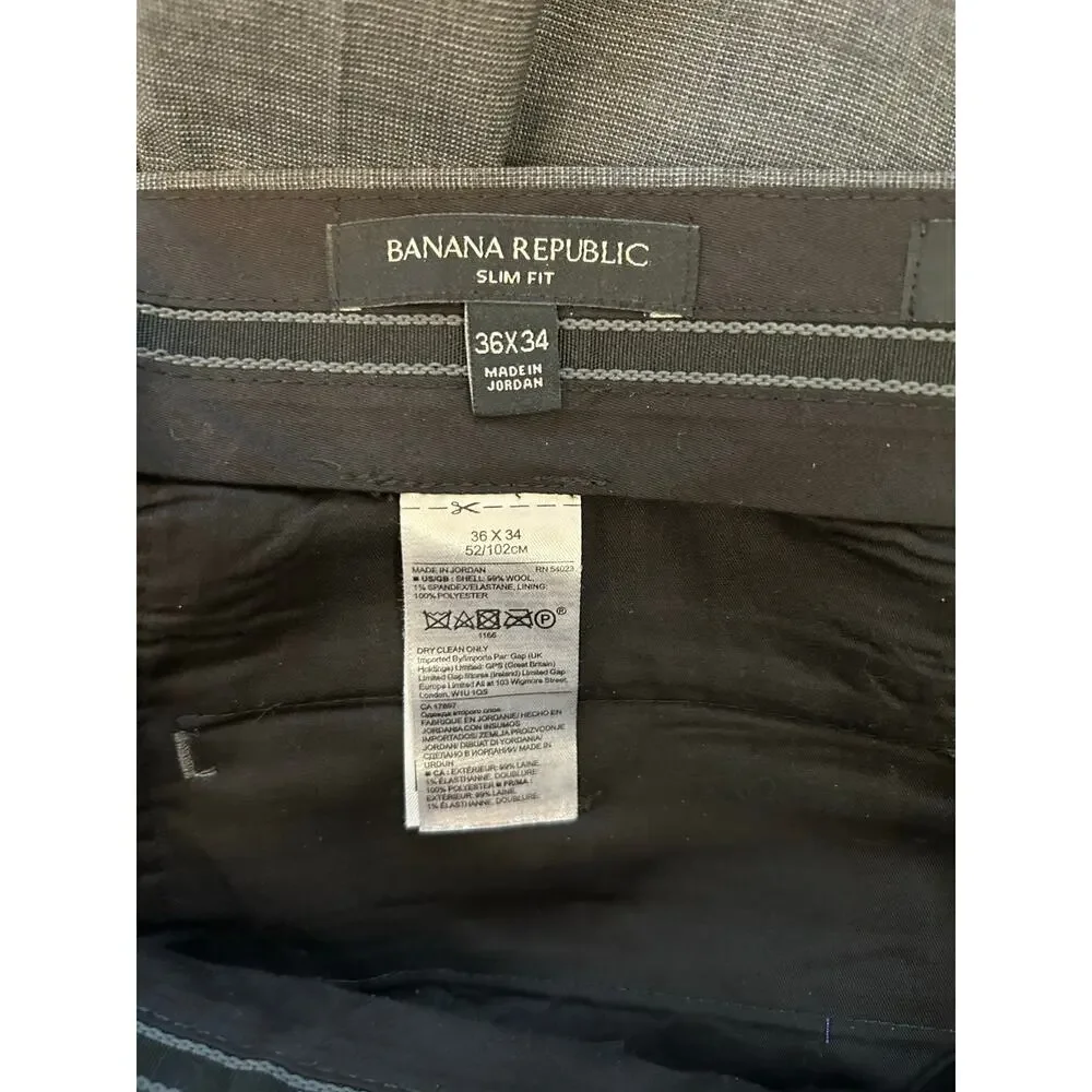 Banana Republic Men's Wool Dress Pants Charcoal Slim Fit 36 x 34 Marzotto Fabric
